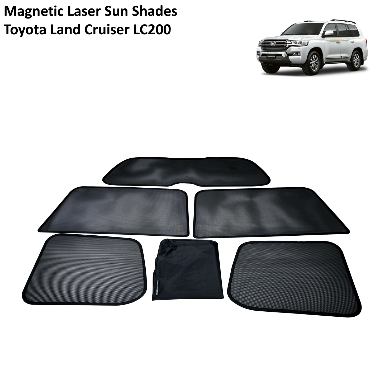 Magnetic Laser Sun Shades Kit - Toyota Land Cruiser LC200 (5 pieces)