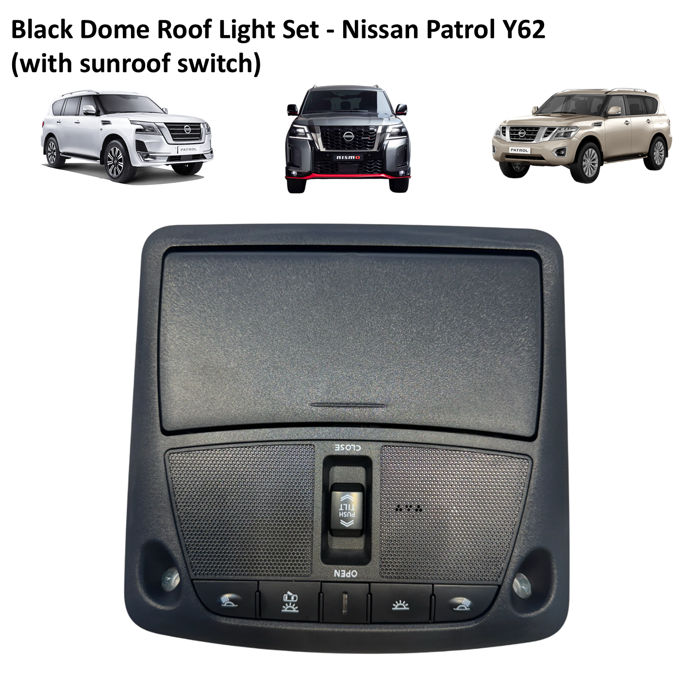 Y62 Black Dome Roof Light Set with Sunroof Switch - Nissan Patrol