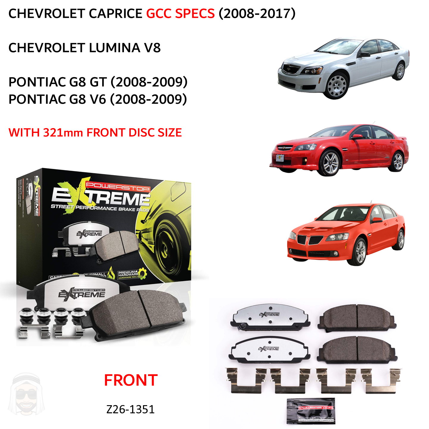 Caprice V8 GCC (2008-2017) - Front Carbon Ceramic Brake Pads by PowerStop Extreme Z26 (Chevrolet Pontiac G8 GT V6) (Z26-1351)