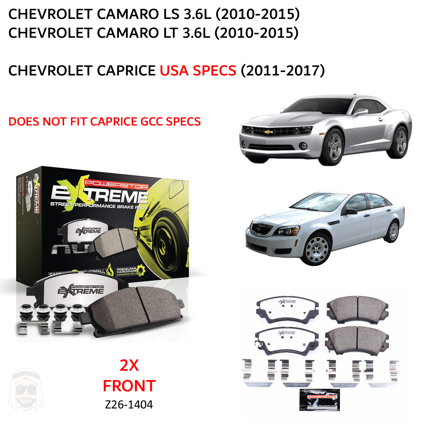 Camaro (2010-2015) Front Carbon Ceramic Brake Pads by PowerStop Extreme Z26 (LS LT Chevrolet Caprice USA) (Z26-1404)