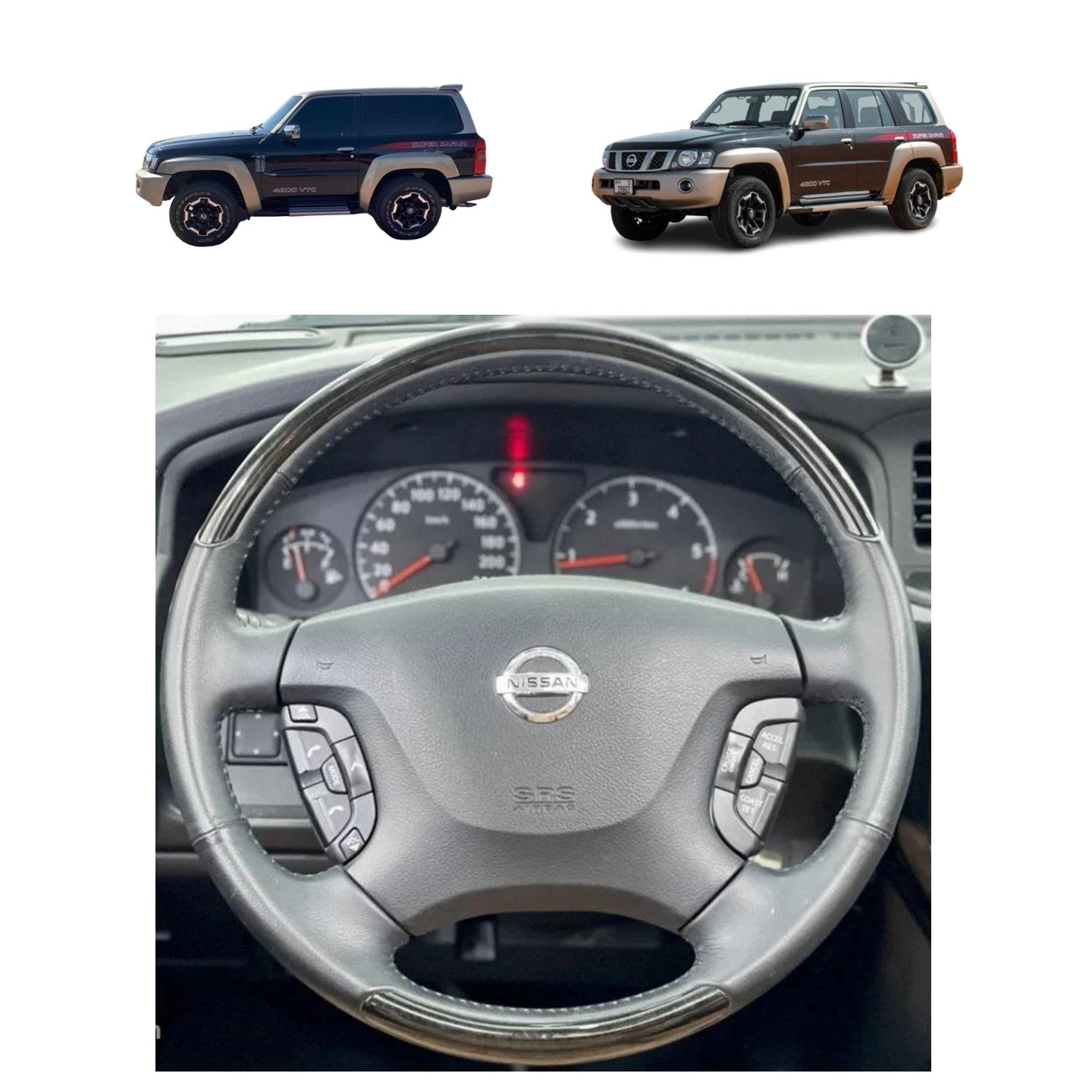 2017-2022 Black Steering Wheel with Shiny Black Wood Super Safari Nissan Patrol Y61 VTC GU