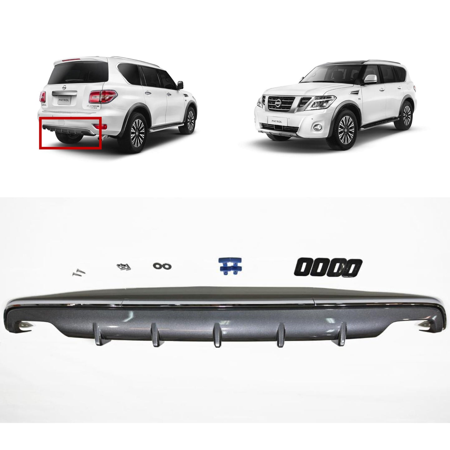Rear Grey Diffuser Bumper Guard with Chrome Nissan Patrol Y62