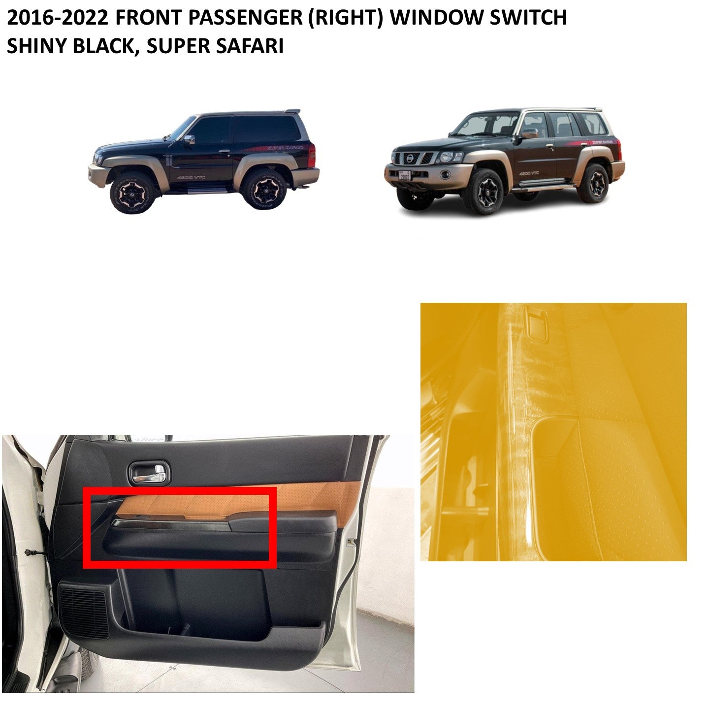 2016-2022 Front Right (Passenger Side) Window Switch Frame (Shiny Black Wood, Super Safari) Nissan Patrol Y61 VTC GU
