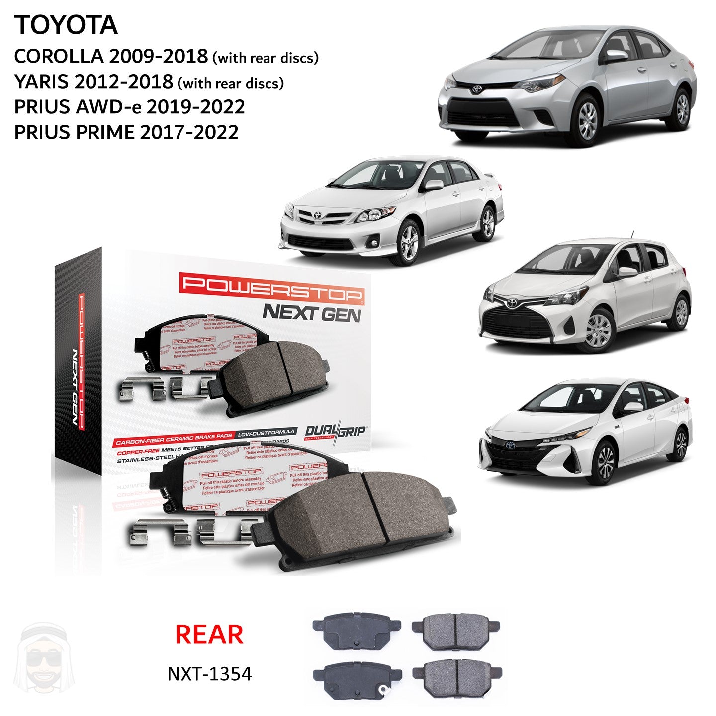 Toyota Corolla Yaris Prius - Rear Carbon Fiber Ceramic Brake Pads by PowerStop NextGen (AWDe Prime) (NXT-1354)