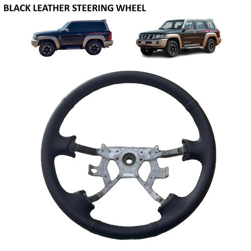Black Leather Steering Wheel Safari Nissan Patrol Y61 VTC GU