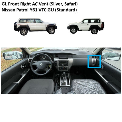 GL Front Right (Passenger Side) AC Vent Trim (Silver, Safari) Nissan Patrol Y61 VTC GU (Standard)