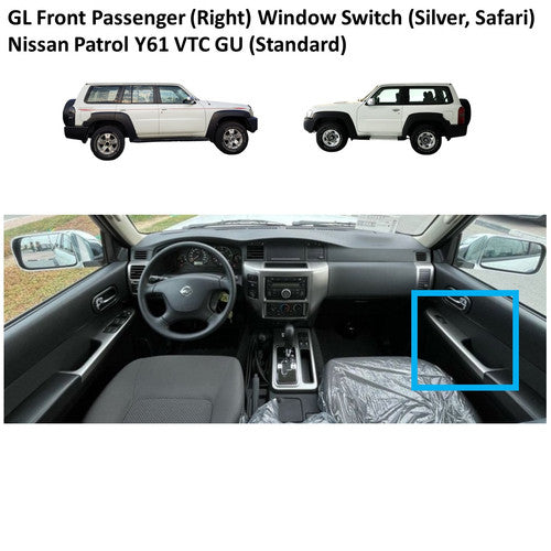 GL Front Right (Passenger Side) Window Switch Trim (Silver, Safari) Nissan Patrol Y61 VTC GU (Standard)