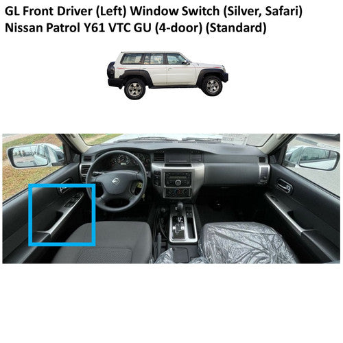 GL Front Left (Driver Side) Window Switch Trim (Silver, Safari) Nissan Patrol Y61 VTC GU (4-door) (Standard)