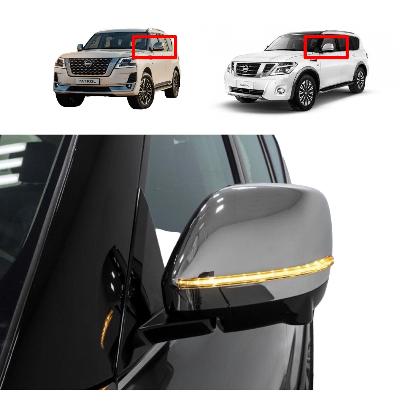 Chrome Side Mirror Covers with Sequential LED Lights Nissan Patrol Y62