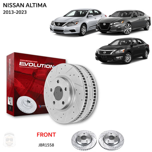 Nissan Altima 2013 to 2024 - Front Drilled and Slotted Brake Disc Rotors by PowerStop Evolution (JBR1558XPR)