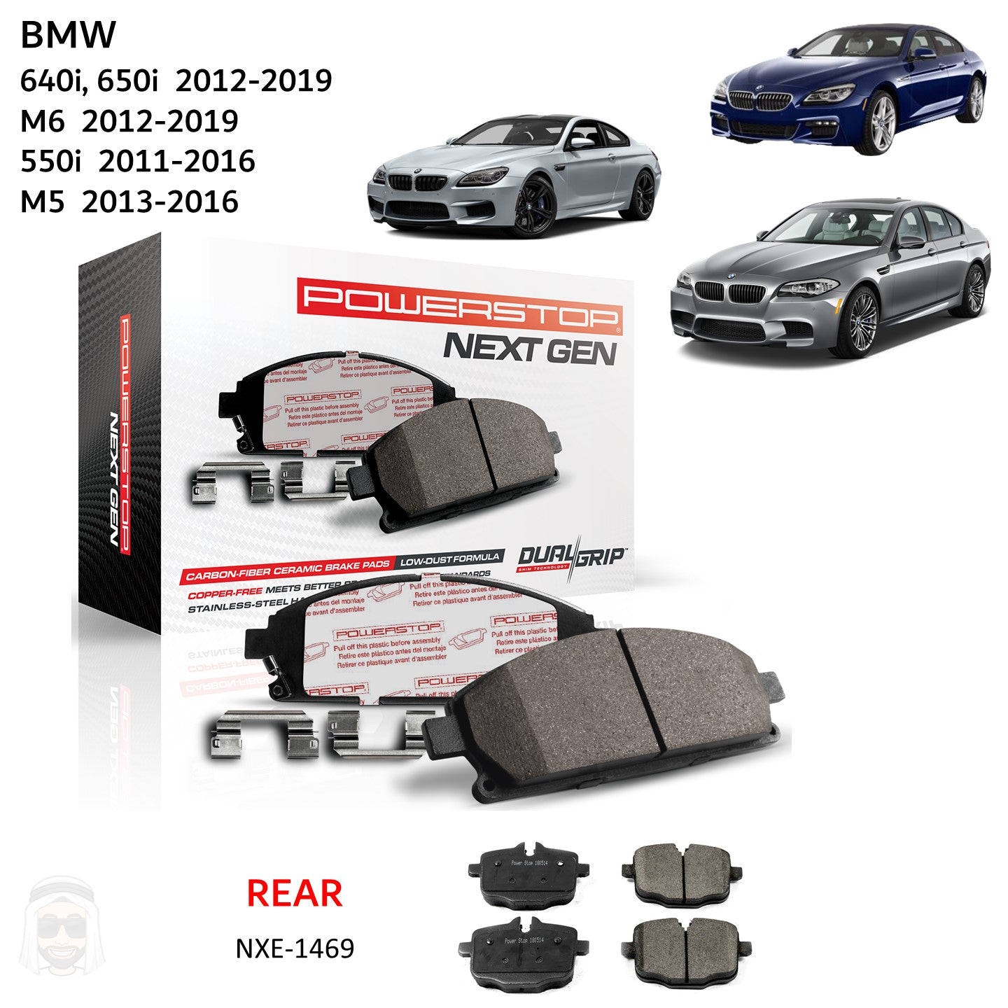 BMW 5 and 6 Series - Rear Carbon Fiber Ceramic Brake Pads by PowerStop NextGen (640i 650i M6 550i M5 F10) (NXE-1469)