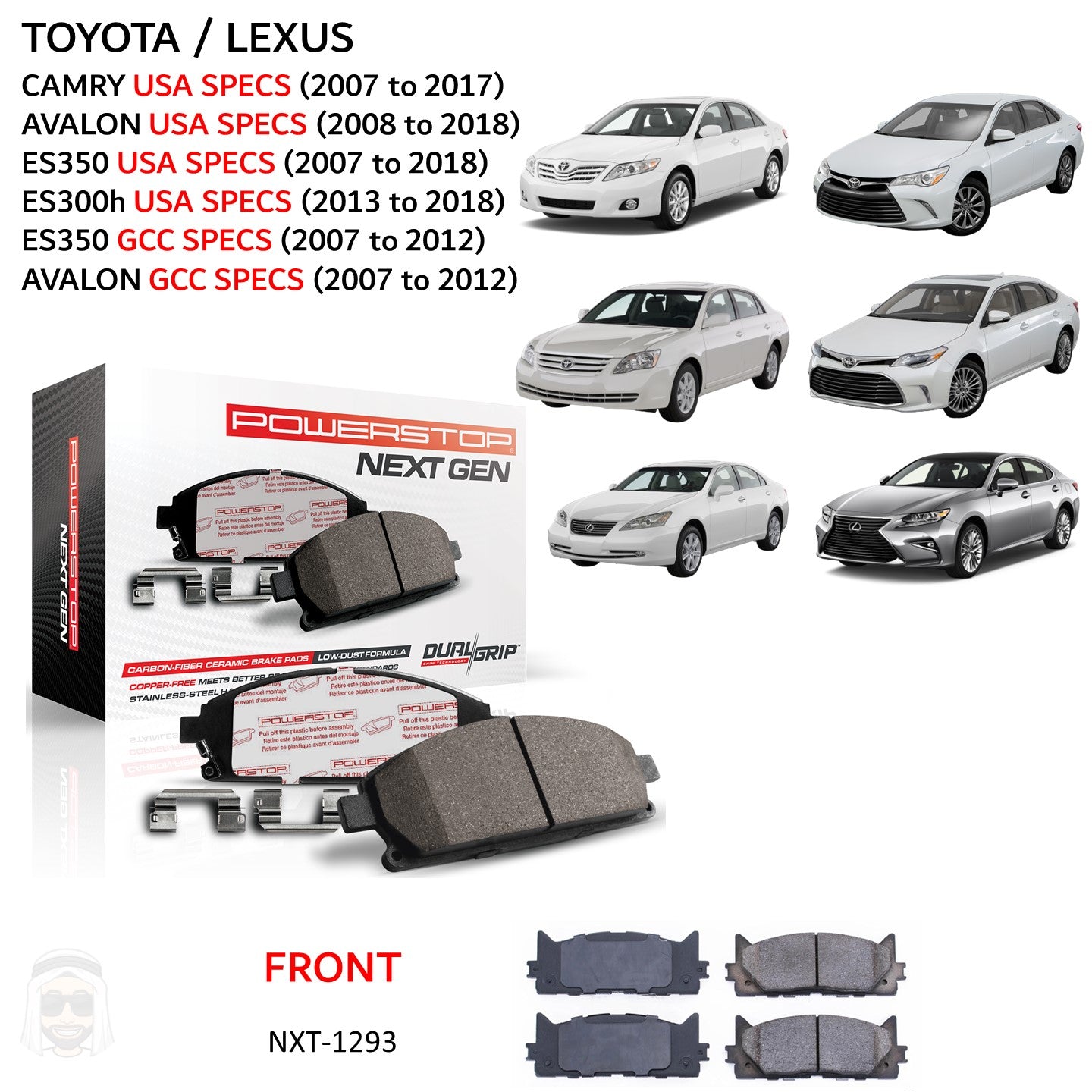Toyota Lexus - Front Carbon Fiber Ceramic Brake Pads by PowerStop NextGen (Camry Avalon ES350 ES300h) (NXT-1293)