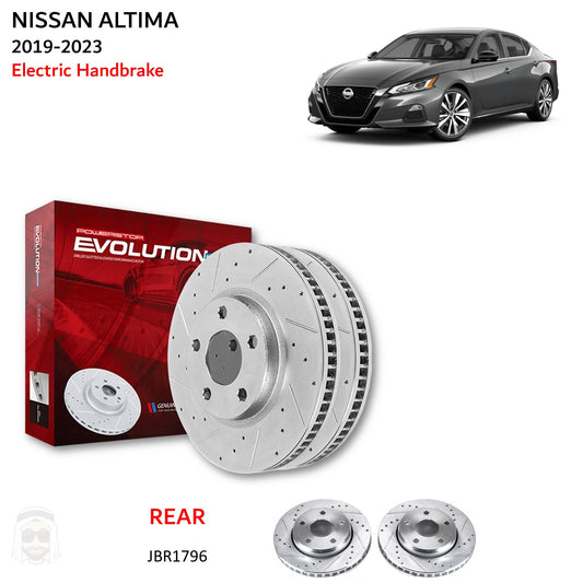 Nissan Altima (2019-2023 eBrake) Rear Drilled and Slotted Brake Disc Rotors by PowerStop Evolution (JBR1796XPR)