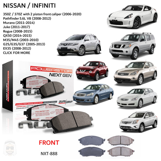 Nissan Infiniti - Front Carbon Fiber Ceramic Brake Pads by PowerStop NextGen (350Z 370Z Pathfinder Murano Juke Rogue QX50 M35 M45 G25 G35 G37 EX35) (NXT-888)
