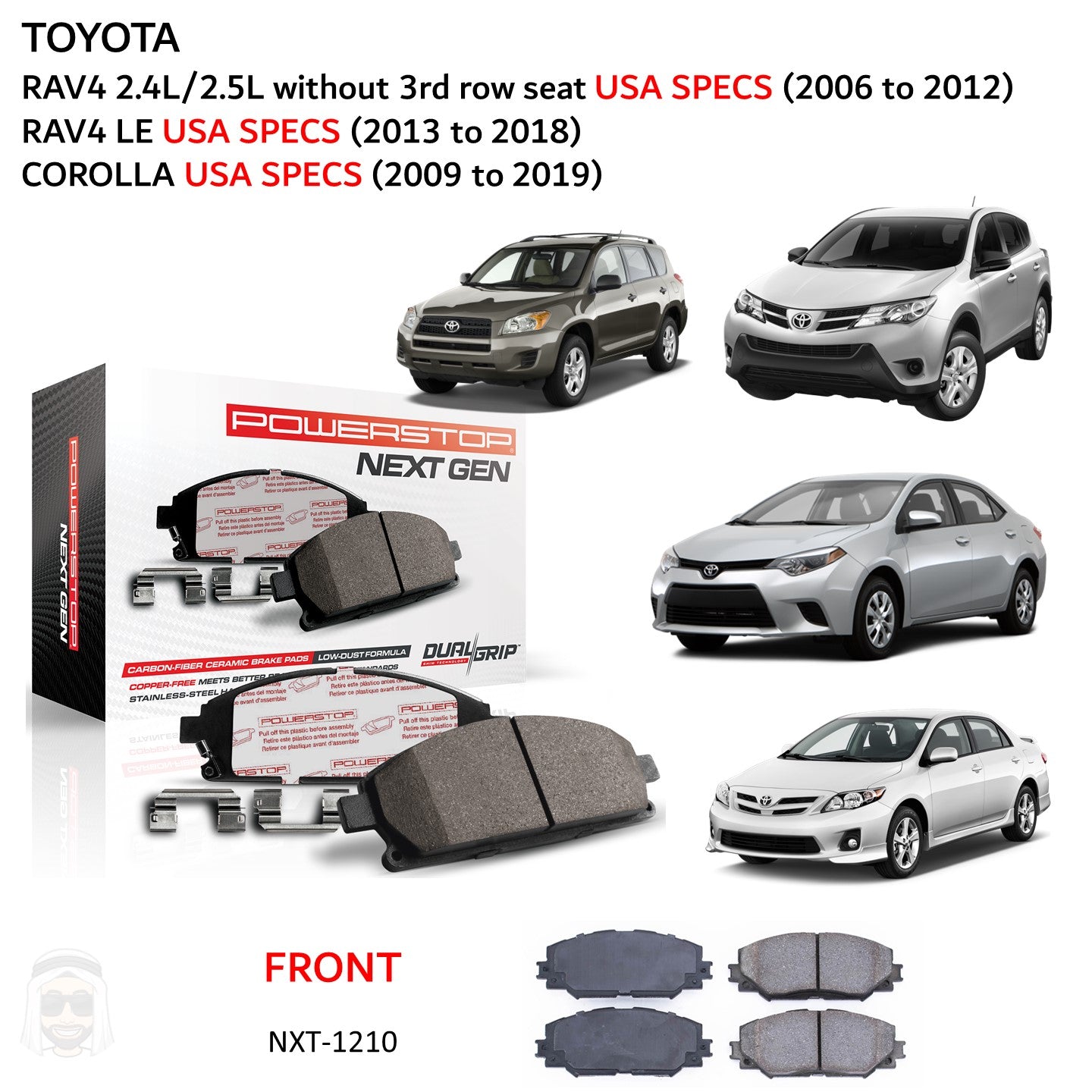 Toyota RAV4 Corolla - Front Carbon Fiber Ceramic Brake Pads by PowerStop NextGen (NXT-1210)