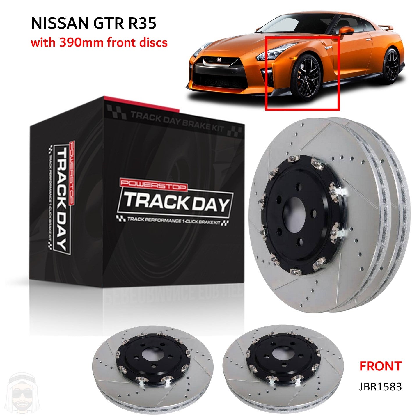 Nissan GTR R35 2-Piece Floating Front Drilled and Slotted Brake Disc Rotors by PowerStop Track Day (JBR1583)