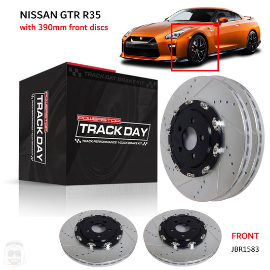 Nissan GTR R35 2-Piece Floating Front Drilled and Slotted Brake Disc Rotors by PowerStop Track Day (JBR1583)