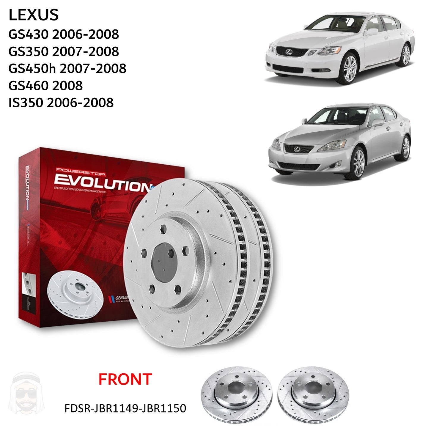 Lexus GS IS (2006-2008) Front Drilled and Slotted Brake Disc Rotors by PowerStop Evolution (JBR1149XPR JBR1150XPR)