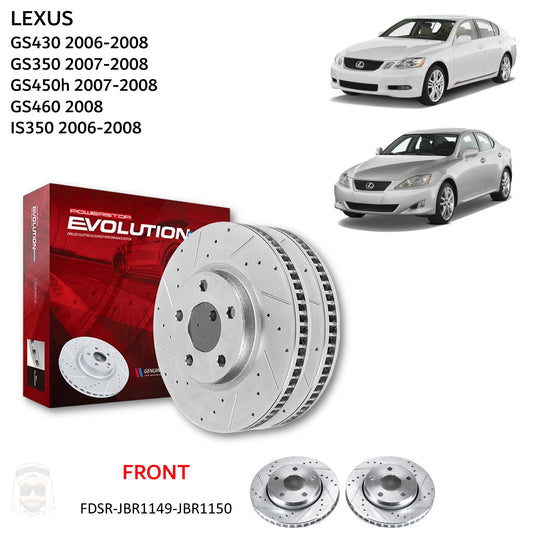 Lexus GS IS (2006-2008) Front Drilled and Slotted Brake Disc Rotors by PowerStop Evolution (JBR1149XPR JBR1150XPR)