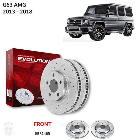 Mercedes G63 AMG 2013 to 2018 - Front Drilled and Slotted Brake Disc Rotors by PowerStop Evolution (EBR1465XPR)