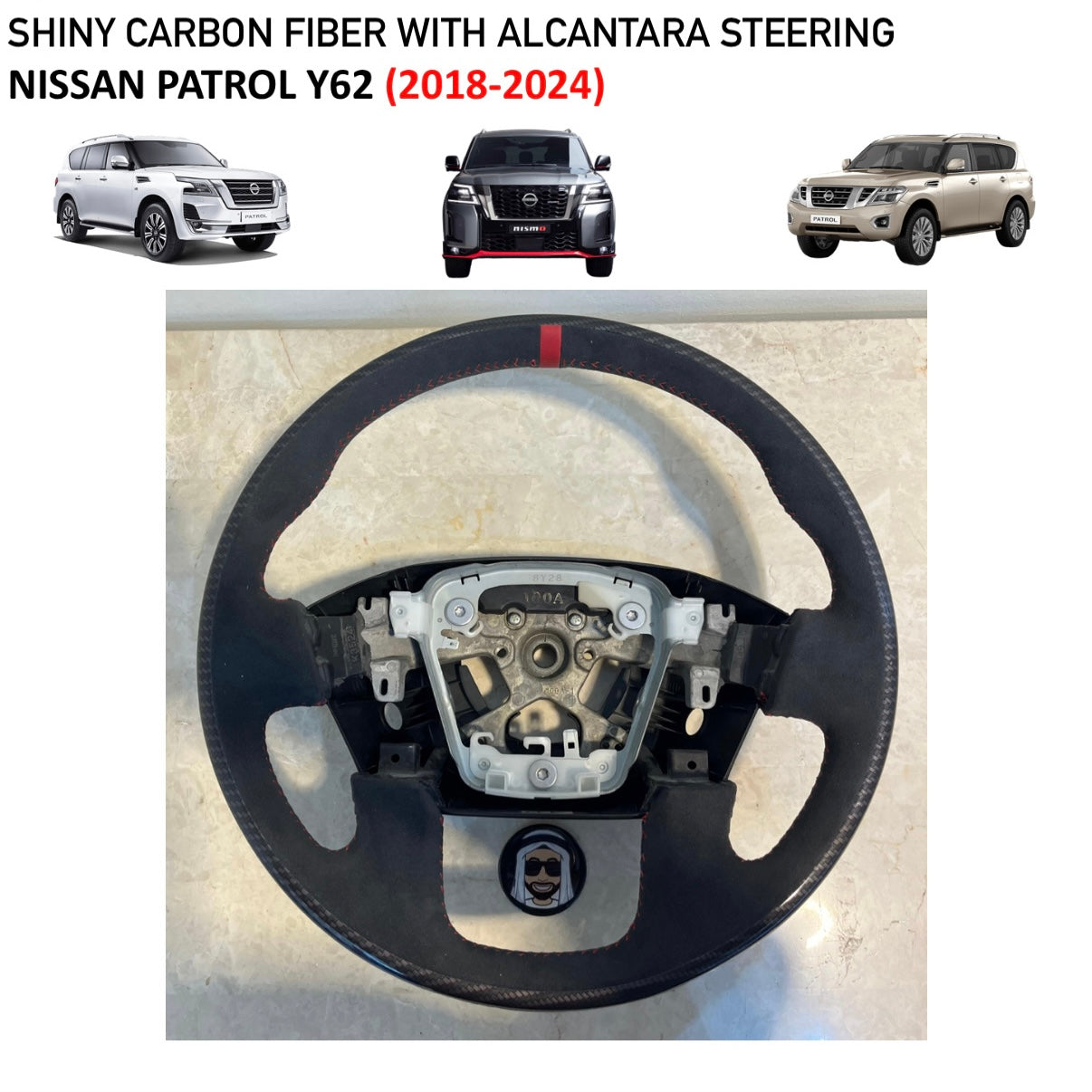 Nissan Patrol Y62 Shiny Carbon Fiber and Alcantara Steering Wheel (2018-2024)