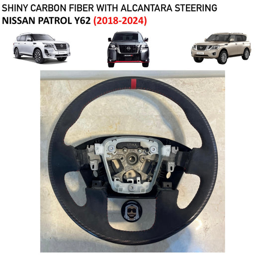 Nissan Patrol Y62 Shiny Carbon Fiber and Alcantara Steering Wheel (2018-2024)
