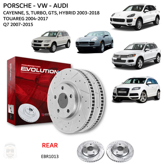 Porsche Cayenne VW Touareg Audi Q7 - Rear Drilled and Slotted Brake Disc Rotors by PowerStop Evolution (Volkswagen) (EBR1013XPR)