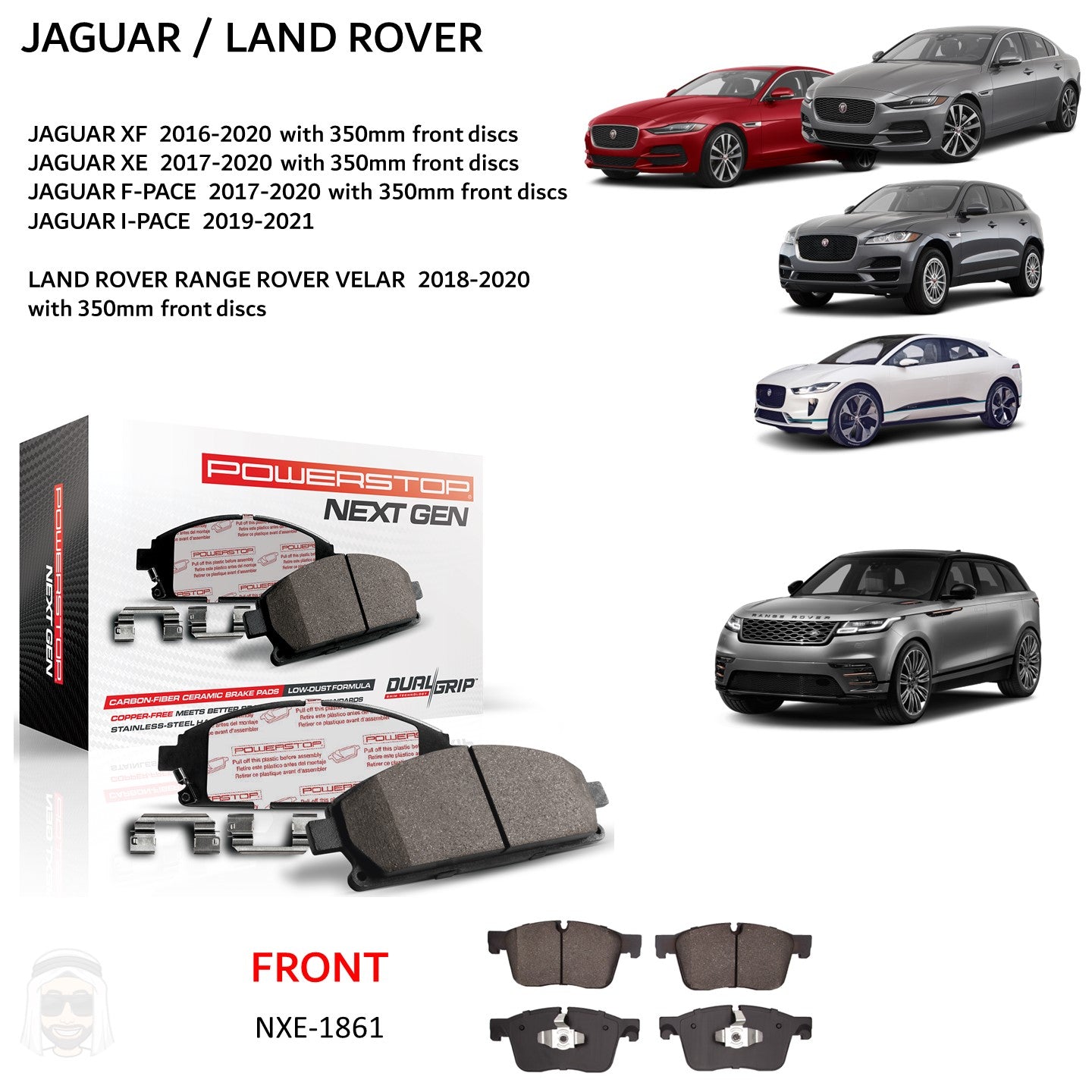 Jaguar Land Rover - Front Carbon Fiber Ceramic Brake Pads by PowerStop NextGen (XF XE I F Pace Velar) (NXE-1861)