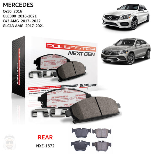 Mercedes C GLC - Rear Carbon Fiber Ceramic Brake Pads by PowerStop NextGen (C450 GLC300 C43 GLC43 AMG) (NXE-1872)