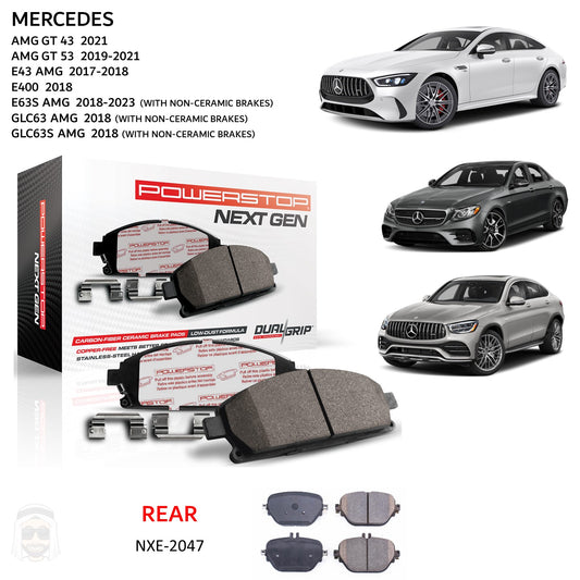 Mercedes E GLC AMG GT - Rear Carbon Fiber Ceramic Brake Pads by PowerStop NextGen (E43 E400 E63S GLC63S) (NXE-2047)