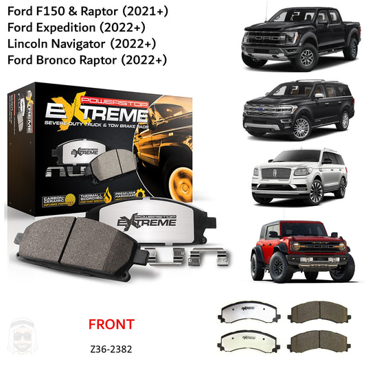 Ford F150 (2021+) Front Carbon Ceramic Brake Pads by PowerStop Extreme Z36 (Expedition Navigator Bronco Raptor) (Z36-2382)