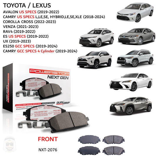 Toyota Lexus - Front Carbon Fiber Ceramic Brake Pads by PowerStop NextGen (Avalon Camry Corolla Cross Venza RAV4 ES UX ES250) (NXT-2076)