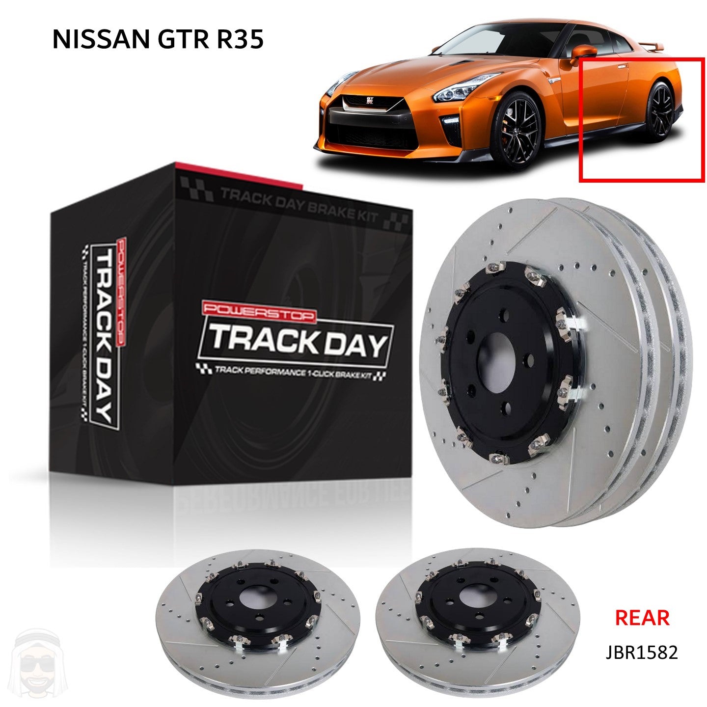 Nissan GTR R35 2-Piece Floating Rear Drilled and Slotted Brake Disc Rotors by PowerStop Track Day (JBR1582)