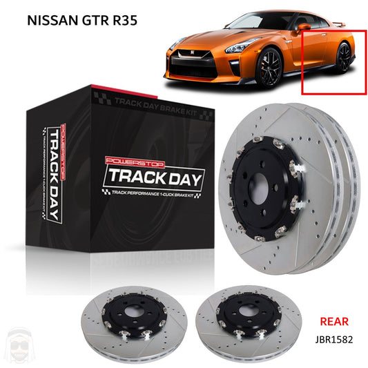 Nissan GTR R35 2-Piece Floating Rear Drilled and Slotted Brake Disc Rotors by PowerStop Track Day (JBR1582)