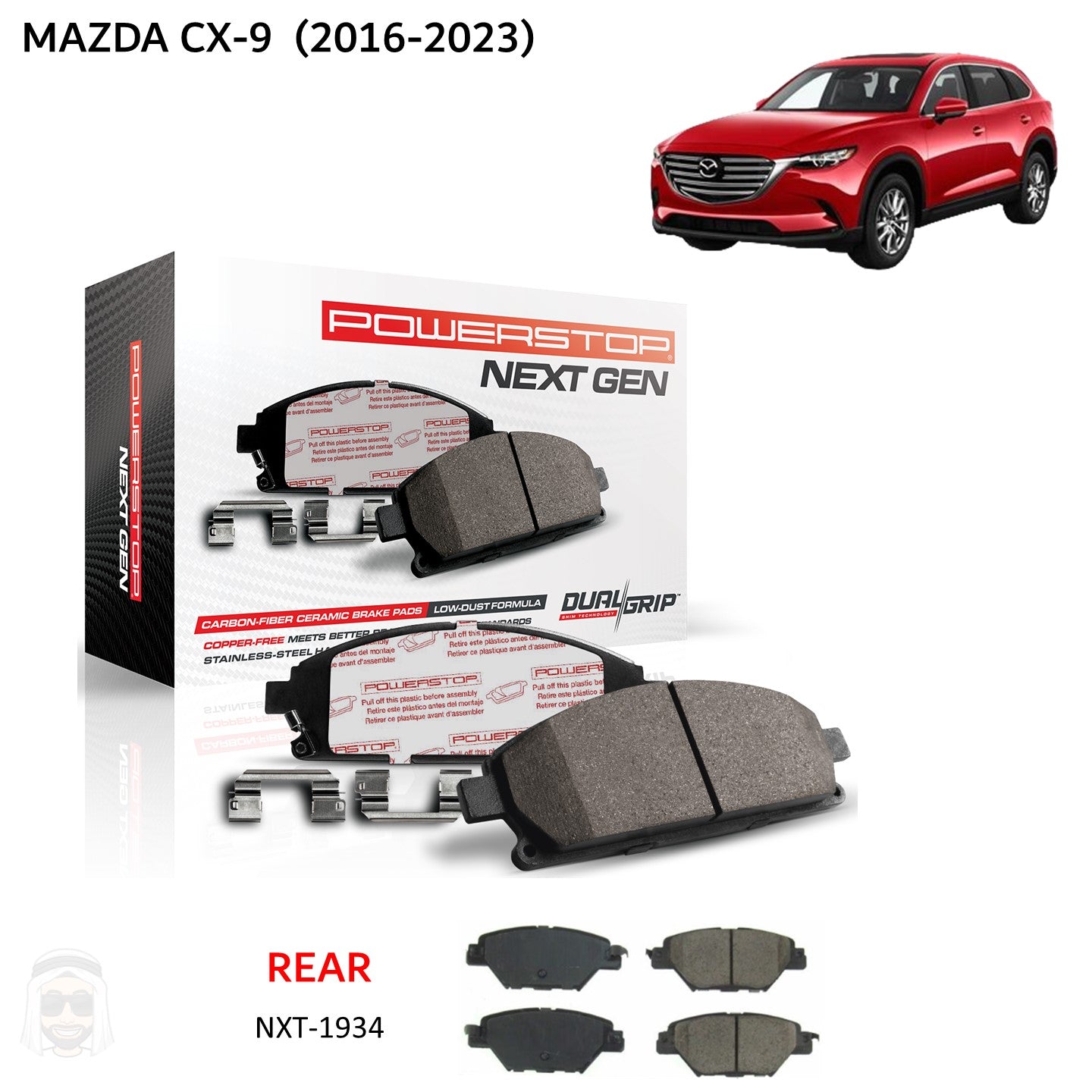 Mazda CX-9 (2016-2023) - Rear Carbon Fiber Ceramic Brake Pads by PowerStop NextGen (NXT-1934)