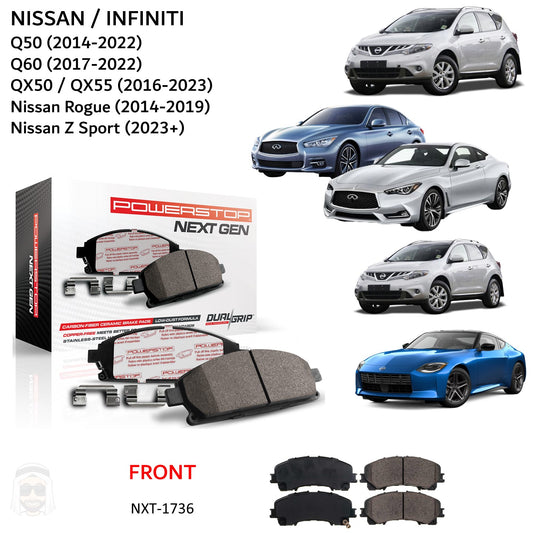 Nissan Infiniti - Front Carbon Fiber Ceramic Brake Pads by PowerStop NextGen (Q50 Q60 Luxe Pure QX50 QX55 Rogue Z Sport) (NXT-1736)