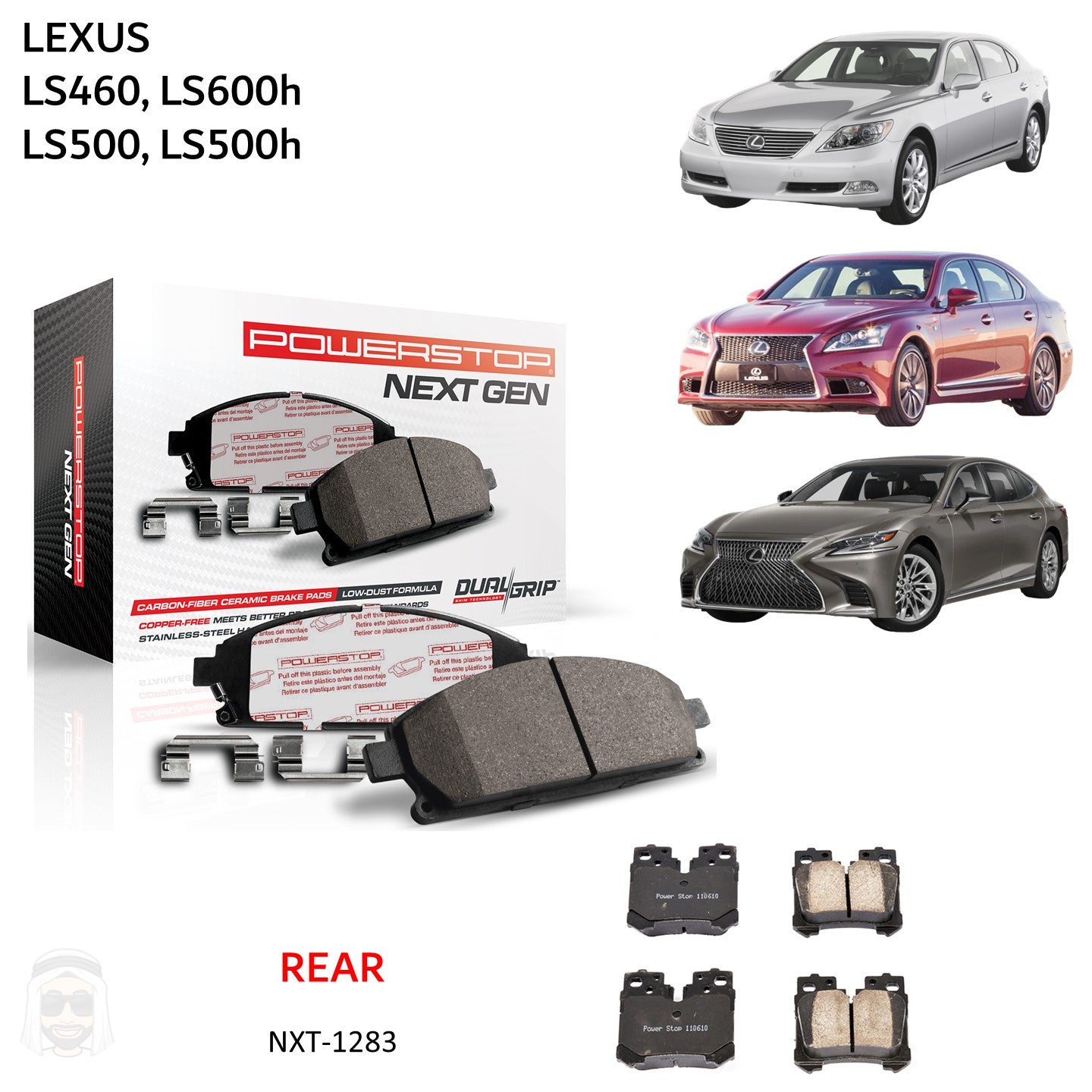 Lexus LS460 LS460F Sport LS500 (2007-2022) - Rear Carbon Fiber Ceramic Brake Pads by PowerStop NextGen (NXT-1283)
