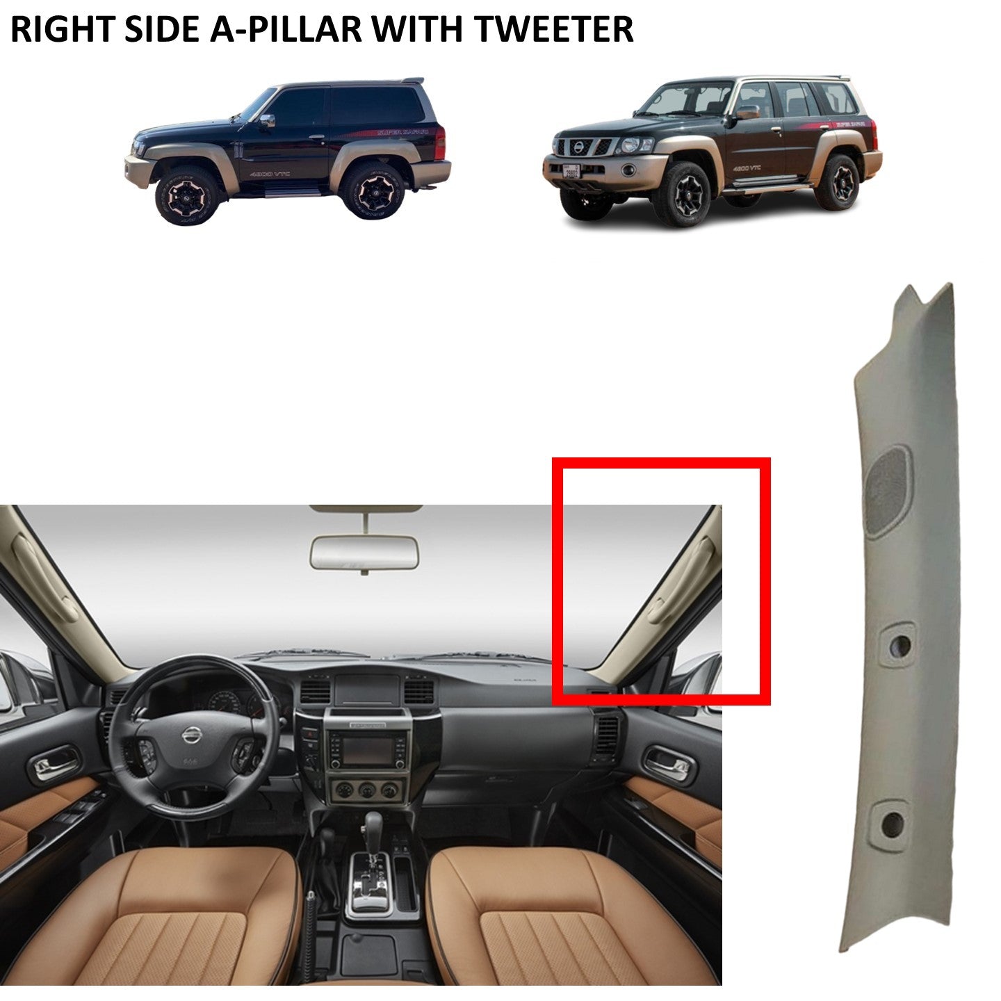A-Pillar Right Trim with Tweeter Cover - Nissan Patrol Y61 GU VTC