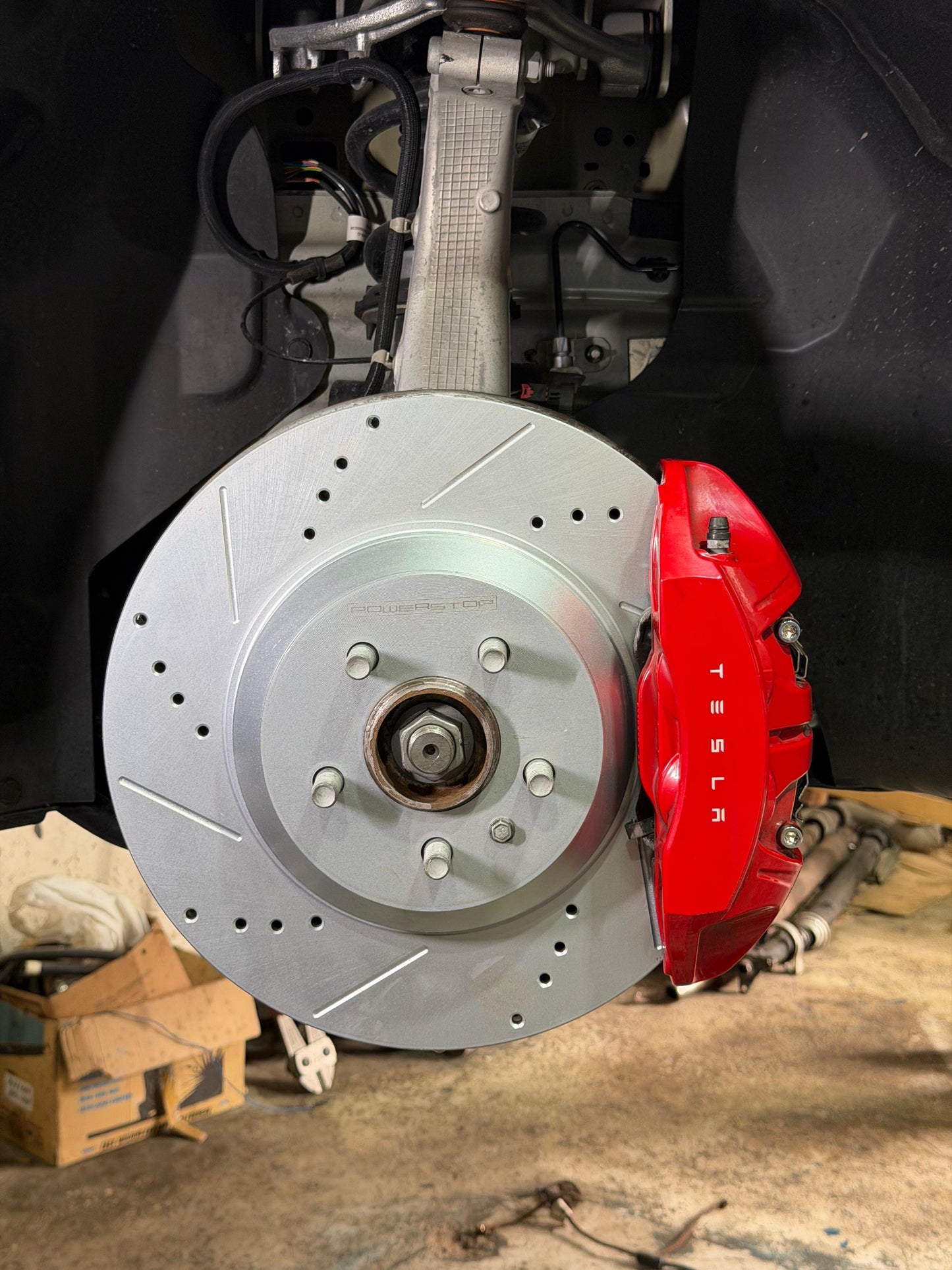 Tesla Model 3 Performance 355x25mm Front Drilled and Slotted Brake Disc Rotors by PowerStop Evolution CBR3542XPR