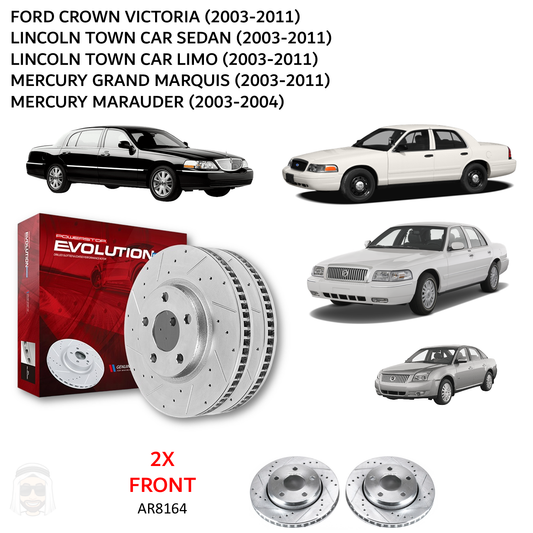 Crown Victoria (2003-2011) - Front Drilled and Slotted Brake Disc Rotors by PowerStop Evolution (Ford Lincoln Town Car Sedan Limo Mercury Grand Marquis Marauder) (AR8164XPR)