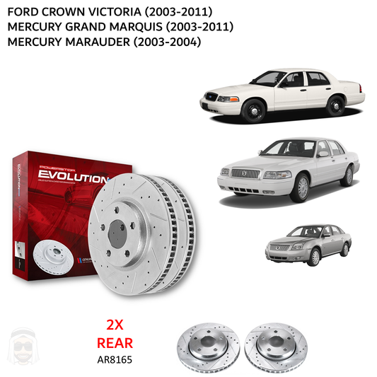 Crown Victoria (2003-2011) - Rear Drilled and Slotted Brake Disc Rotors by PowerStop Evolution (Ford Mercury Grand Marquis Marauder) (AR8165XPR)