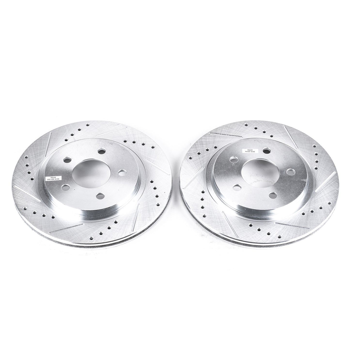 Ford Mustang - Rear Drilled and Slotted Brake Disc Rotors by PowerStop Evolution (GT Shelby GT500 Bullitt Base Model) (AR8174XPR)
