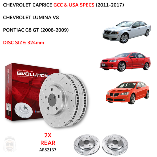 Caprice V8 (2008-2017) - Rear Drilled and Slotted Brake Disc Rotors by PowerStop Evolution (Chevrolet GCC USA Pontiac G8 GT) (AR82137XPR)
