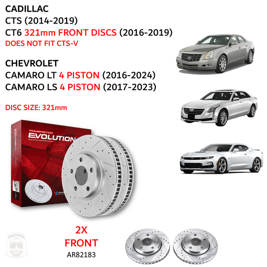 CTS CT6 Camaro - 321mm Front Drilled and Slotted Brake Disc Rotors by PowerStop Evolution (Cadillac Chevrolet LT) (AR82183XPR)