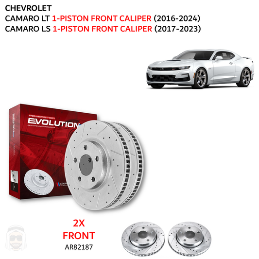 Camaro LT LS (1-Piston) Front Drilled and Slotted Brake Disc Rotors by PowerStop Evolution (Chevrolet) (AR82187XPR)