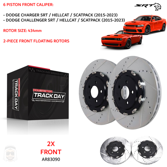 Dodge 6-Piston - 2-Piece Floating Front Drilled and Slotted Brake Disc Rotors by PowerStop Track Day (Charger Challenger Scat Pack SRT 392 Hellcat) (AR83090XPR)