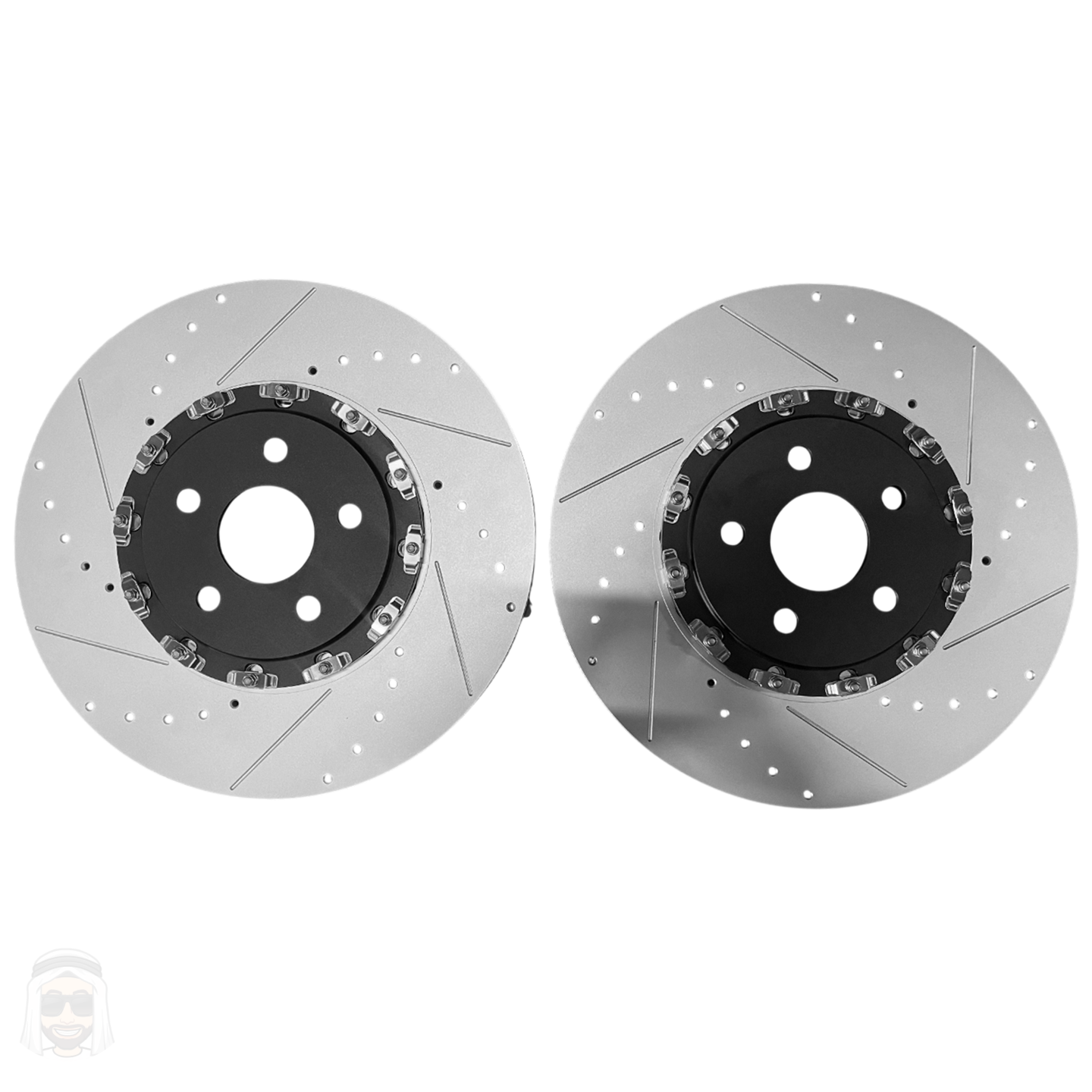 Jeep Trackhawk (2018-2021) 2-Piece Floating Front Drilled and Slotted Brake Disc Rotors by PowerStop Track Day (Grand Cherokee)