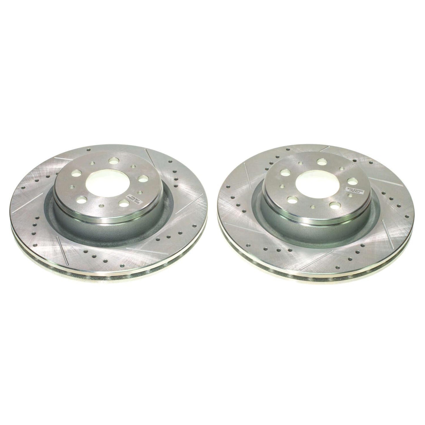 Tesla Model 3 - Front Drilled and Slotted Brake Disc Rotors by PowerStop Evolution (Base Standard Long Range) (AR84006XPR)