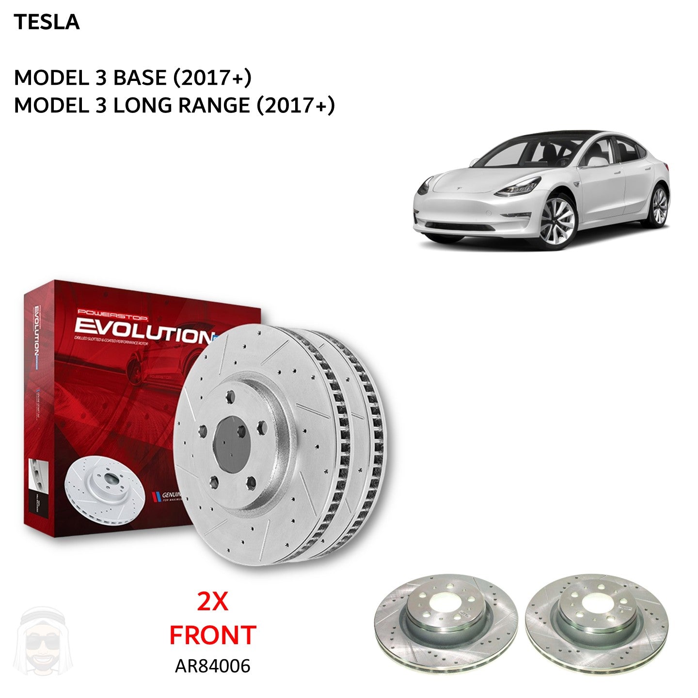 Tesla Model 3 320x25mm Front Drilled and Slotted Brake Disc Rotors by PowerStop Evolution AR84006XPR