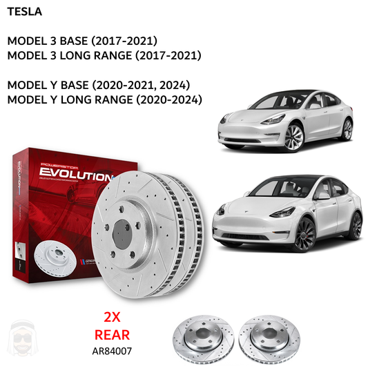 Tesla Model 3 Model Y - Rear Drilled and Slotted Brake Disc Rotors by PowerStop Evolution (Base Standard Long Range) (AR84007XPR)